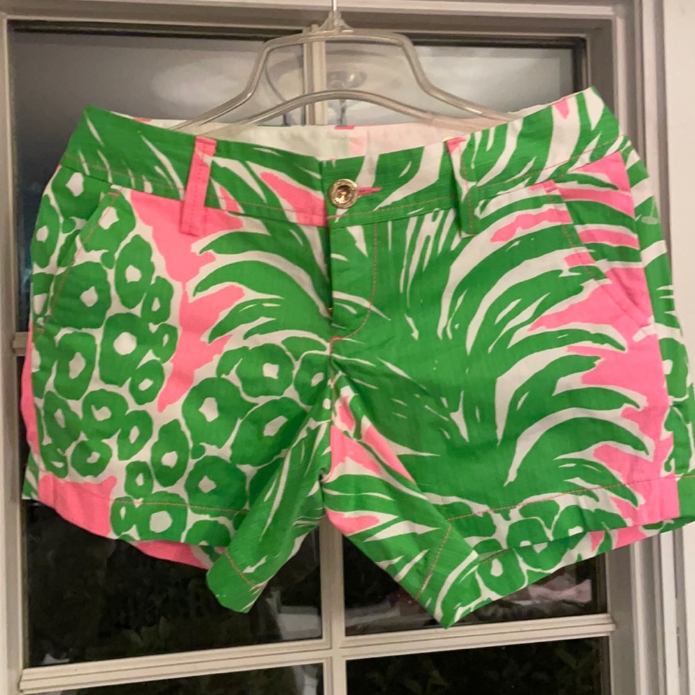 Lily Pulitzer bright pink and green leaf shorts